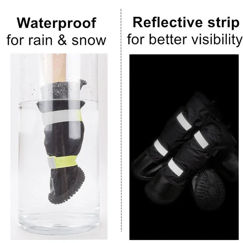 Boot with waterproof feature and reflective strip on a clear background