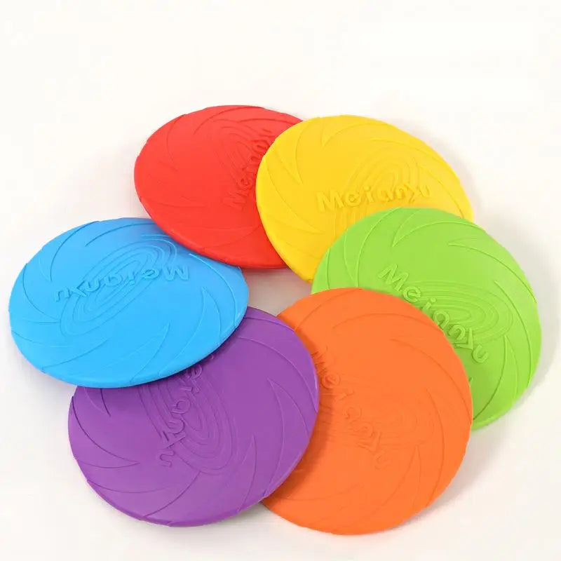 Set of colorful frisbees Red, Yellow, Green, Orange, Purple, Blue on a white background