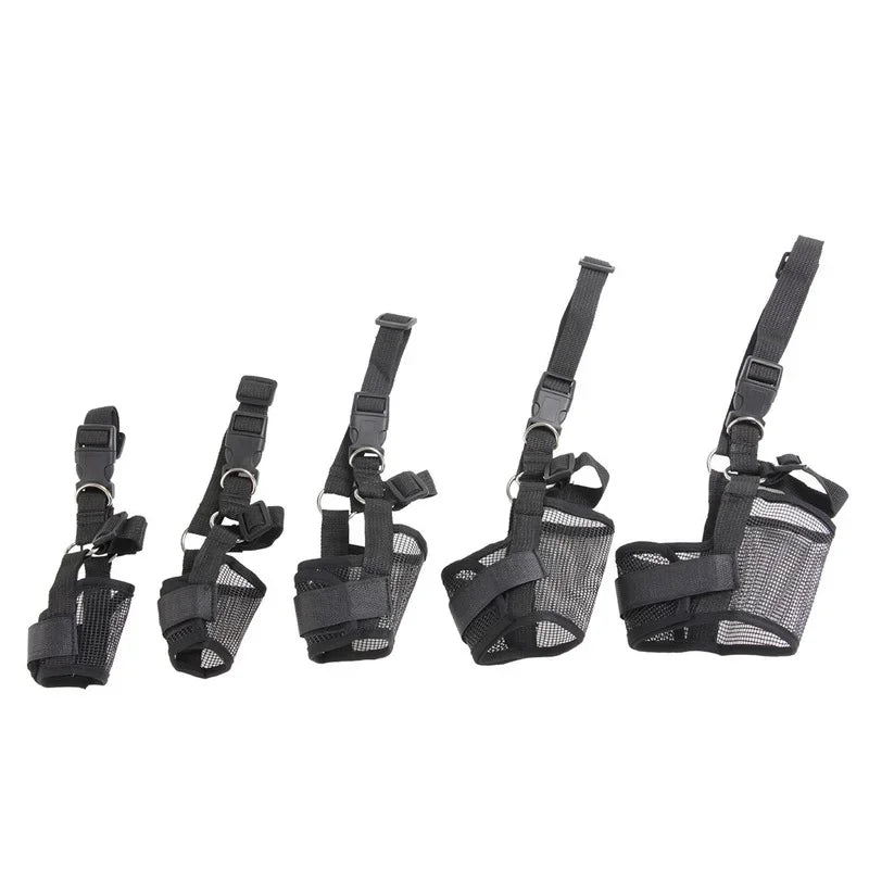 Set of black dog harnesses of different sizes on a white background