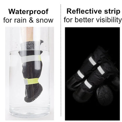 Boot with waterproof feature and reflective strip on a clear background