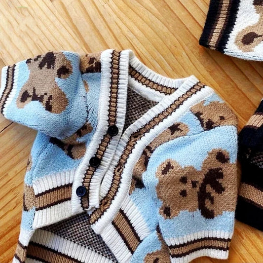 Sweater for your pet, with bear pattern on a wooden floor